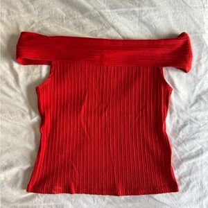Madewell Red Off-Shoulder Ribbed Top